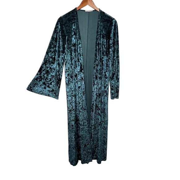 Witchy Whimsigoth Fairy Grunge Maxi Velvet Duster Green Flare Sleeve Small - Picture 2 of 8